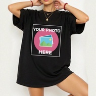 Customized Y2K Style Women Oversized T-Shirt, Upload Your Selfie/Friend/Pet Photo, Input Your Text/B