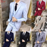 【CAMILLES】Solid Color Men's Business Suit Set for Wedding Groom Blazer Waistcoat Trousers【Mensfashion】