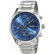 BOSS手錶 HB1513478 44mm銀圓形精鋼錶殼，寶藍色三眼， 中三針顯示， 運動錶面，銀色精鋼錶帶款 _廠商直送