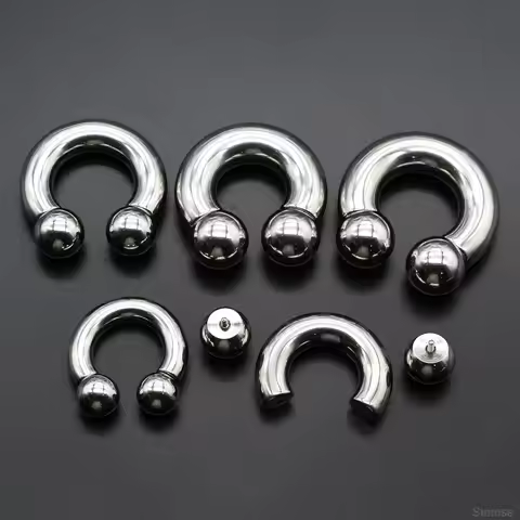 1Pc 00G-12G Stainless Steel Circular Horseshoe Rings Ball End Septum Nose Ring Large Gauge Nipple Ca