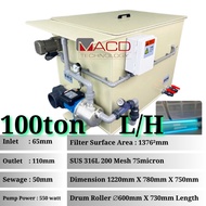 100 Ton Rotary Drum Filter RAS Aquarium Fish Tank RDF Microfilter Koi Pond MACD Technology 26000 GAL