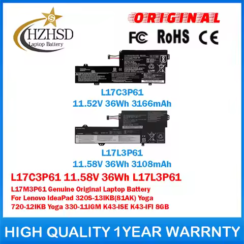 L17C3P61 11.58V 36Wh L17L3P61 L17M3P61 Genuine Original Laptop Battery For Lenovo IdeaPad 320S-13IKB