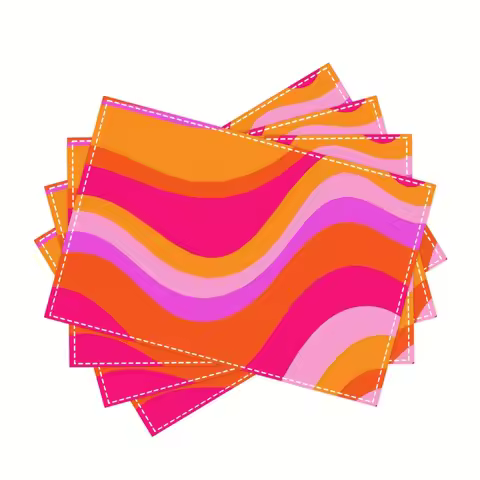 4pcs Vintage Wavy Placemats Pink, Magenta & Orange Abstract Watercolor Design,Polyester, Machine Was