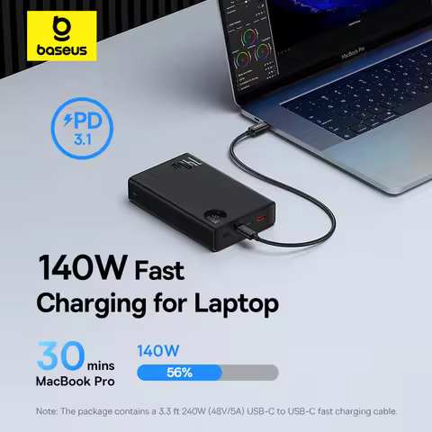 Baseus 140W Power Bank PD 3.1 Fast Charging Portable External Battery 24000mAh Powerbank for iPhone 
