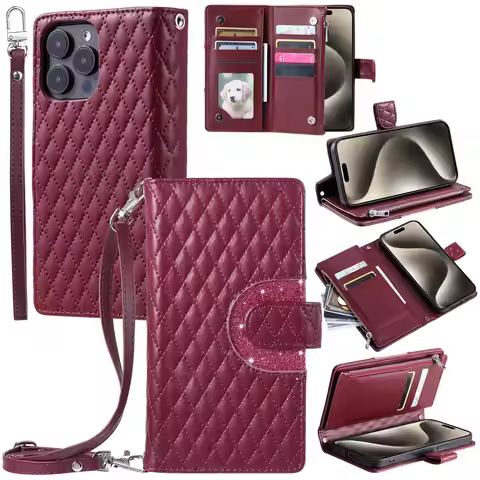 Multi 9-Cards Zipper Wallet Case For LG K40 V30 K50 Q60 G6 Crossbody Leather Lanyard Flip Cover Fund