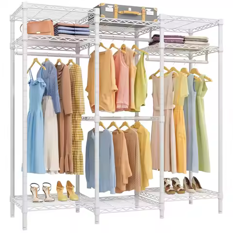 Freestanding Closet Organizer 8 Shelves 4 Hang Rods Heavy Duty Wardrobe Clothing Rack 56.7"Lx15.7"Wx