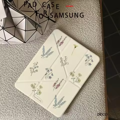 Ins Fresh Flower With Pen Slot 3+Y-fold Tablet Case For Samsung Galaxy Tab A8/A9/A11+FE LITE PLUS/Ta