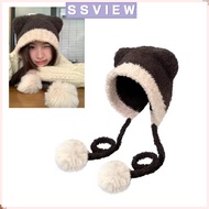 STILLSAVIEW Ear Protection Hat, Bear Ear Thickened Beanies Bear Hat, Cute Crochet Wool Warm Hat Wint