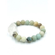 stunning 10mm matte amazonite & raw quartz bracelet, Healing Gemstone Bracelet, comes with pouch