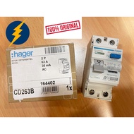 HAGER CD263B 63AMP 2 POLE 30mA RCCB ELCB