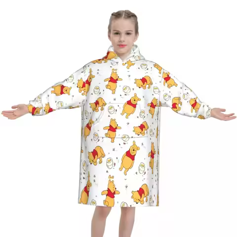 Winnie The Pooh Large Blanket Hoodie Sweatshirt Wearable Blanket Pajamas for Children