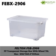 FEBX-2906 FELTON FSB-2906 PP Transparent Storage Box With Wheel 70L W62*D45.5*H39cm