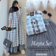 mayra setelan long tunic jumbo ld 130 ld 120 by A.N.Y rok panjang plisket midi dress garis garis tun