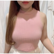 Halter Neck Crop Top Rib Knit Korean Fashion Crop Top Viral