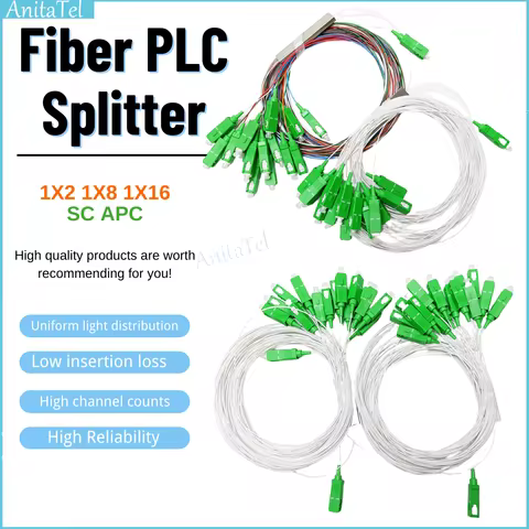 1X2 1X4 1X8 1X16 1X32 PLC 0.9mm 1m SC/APC Fiber Optic Splitter SM Single Mode G657A1 PVC FTTH Fiber 