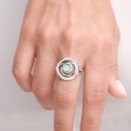 彩歐泊螺旋求婚訂婚鑽石戒指套裝 14k金圓環新娘結婚2合1戒指指環