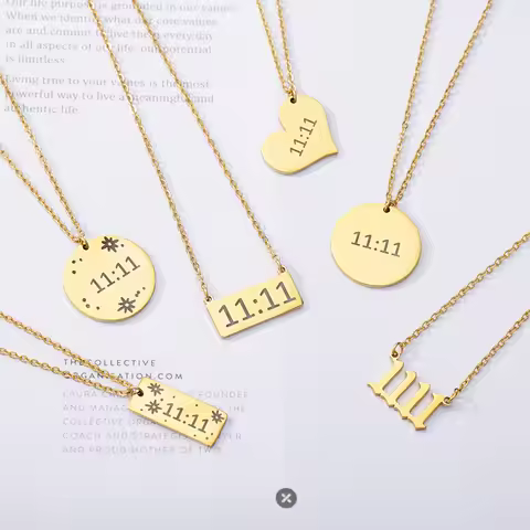 11:11 Rectangle Pendant Necklace for Women Chain Lucky Meaningful Angel Number 1111 Choker Stainless