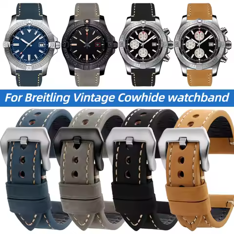 22 24mm Cowhide watchband For Breitling Superocean Navigator Avenger Retro Genuine leather Bracelet 