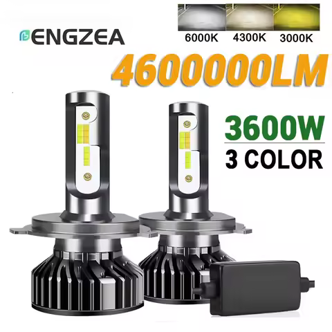 ENGZEA H4 LED H7 3 Color Changing Car Headlights 3000K 4300K 6000K 4600000LM 3600W Fog Lights Auto L