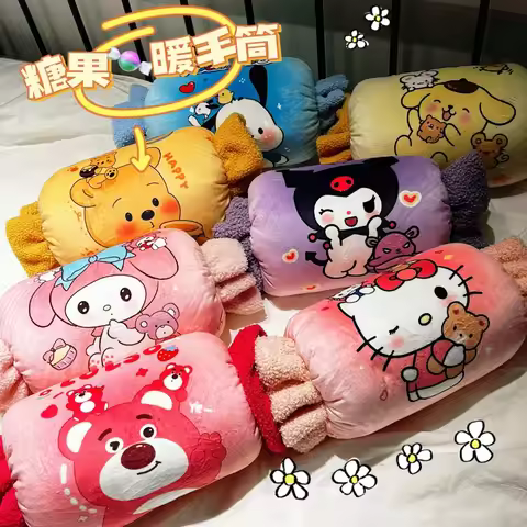 Cute Candy Shape Warm Hand Pillow Kuromi My Melody Cinnamoroll Pom Pom Purin Cartoon Nap Pillow Hand