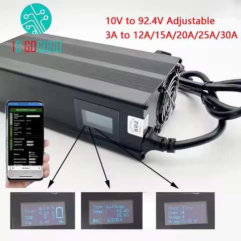 10V to 92.4V 3A to 30A Adjustable Lithium Battery Charger 24V 36V 48V 60V 72V 84V 15A 20A 25A Li-ion