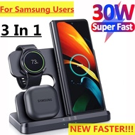 30W 3 in 1 Wireless Charger Stand for Samsung Galaxy S22 S21 Ultra S20 Fast Charging Dock Station Watch5 Pro Holder Buds2 Pro