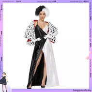 Halloween Cruella Spotted Dog Leopard Print Shawl Cruella Scarf Cloak Black White Witch Cloak Wig