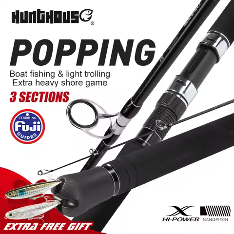 Hunthouse Popping Fising Rod 3 Sections Ocean Spinning 30T 2.5m Lure Weight 200g Carbon Fiber Fuji G
