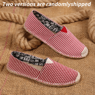 Striped Pattern Breathable Linen Sole Flat Shoes, Close-Toe Woven Fiber Linen Shoes With Rubber Sole