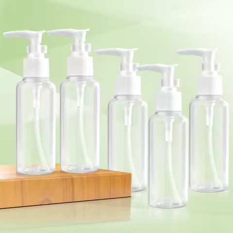 5-Piece Travel Bottle Set Pump Bottle Dispenser 3.4 oz / 100 ml Plastic Lotion Pump Bottle Clear Tra