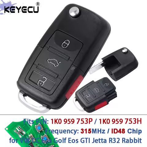 KEYECU 1K0 959 753P / 1K0 959 753H 315MHz ID48 Chip Flip Remote Key Fob for Volkswagen CC Eos Golf E