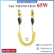 XO 4-lead fast charging cable - 65W. 4in1 charging cable with metal cable head, anti-break. Spring c