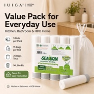 IUIGA 75pcs Drawstring Garbage Bags 14L Thickened PE Trash Bags Leakproof Bin Liners for Kitchen Bat