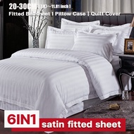 【From Selangor】1300TC 100% cotton Satin Fitted Bedsheet Set Hotel 6in1 bedsheet&Quilt CoverSingle/Su