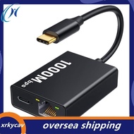 USB-C Ethernet Adapter 2-In-1 1000Mbps RJ45 Network Converter for with TV Plug and Play A