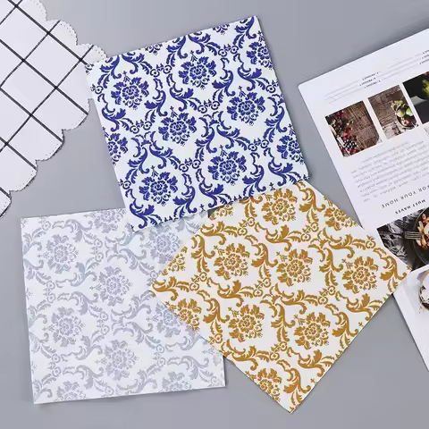 Chinese Elements Blue Gold Silver Flower Pattern Celadon Napkin Paper Tissue Pure Wood Pulp Paper Pa
