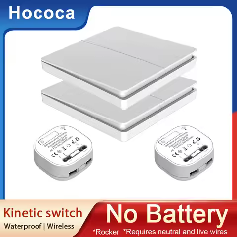 Waterproof Kinetic Wireless Switch 1/2 Gang Rocker Type 86 Panel Borderless No Battery Remote Contro
