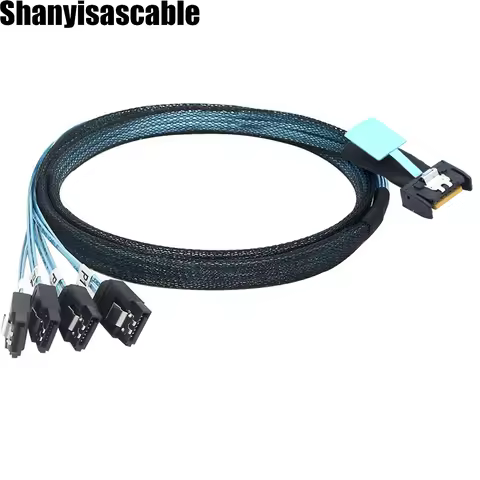 0.5M Mini SAS MCIO STR PCI-E 5.0 SFF-8654 PCI-E Slimline SAS 4i 38Pin Male to 4X SATA Female Extende