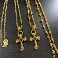 Necklace 22K Gold Diamond Flame Cross Necklace 079