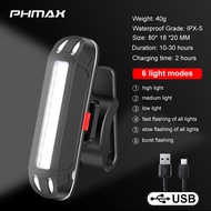 PHMAX ไฟท้ายจักรยาน IPX-5ไฟ LED ชาร์จ USB ได้กันน้ำได้ไฟเตือนความปลอดภัยไฟจักรยานกระพริบอุปกรณ์เสริมไฟท้ายจักรยานเสือภูเขา