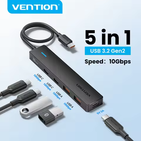 Vention 5 in 1 USB 3.2 HUB 10Gbps Splitter Expansion USB A Type C HUB Multiport Adapter for MacBook 