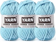 3 Pack Azure Fluffy Chunky Chenille Crochet Yarn, Baby Yarn for Crocheting Soft Blanket, Bulky Velve