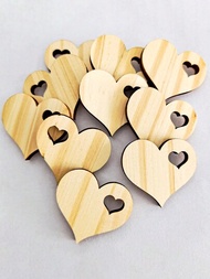 50入組木片，愛心形木製飾品心形木片，DIY掛件油畫木塊婚禮點綴