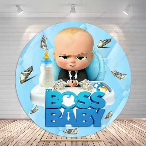 The Boss Baby Theme Round Backdrops Covers Kids Boy 1st Birthday Party Decoration Elastic Custom Nam