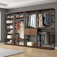 S-T💙Qianyu Open Wardrobe Iron Double-Layer Combination Floor Wardrobe Homemade Simple Coat Rack Walk-in Cloakroom Shelf