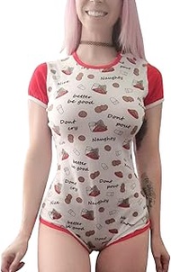 Adult Baby Diaper Lover Snap Crotch Romper Onesie - Cookie Milk Pattern, X-Large