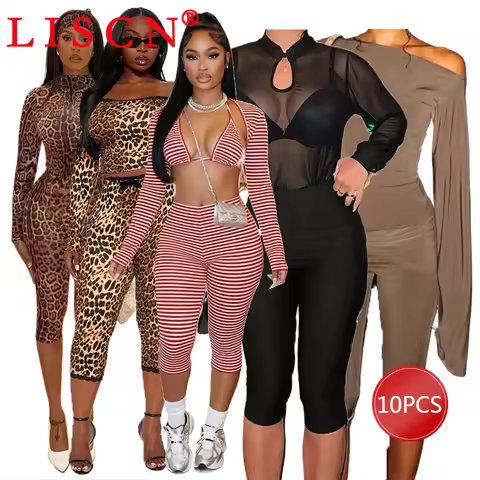 10 Wholesale Y2k Tracksuits Summer Striped 3 Piece Set Womens Outfits Long Sleeve Crop Top + Bra + C