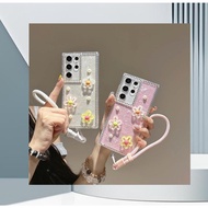 For S25 ultra pink case 3D flowers including hanging ropes for Samsung s23ultra s24 s22 plus A70 A71