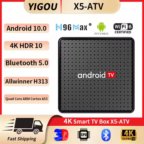 X5 Android10 Smart TV Box Allwinner H313 Quad Core ARM Cortex A53 Wifi6 BT5.0 2GB RAM 8GB 16GB ROM S