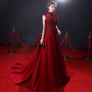 Red Banquet Evening Prom Dress Dinner Stand Collar Chinese Wedding Gown Long Civil Formal Ball Weddi